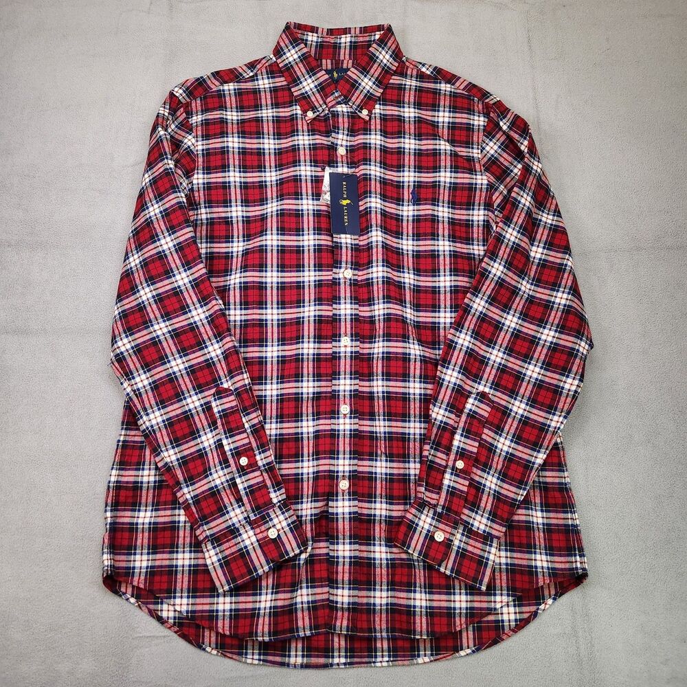 NWT Ralph‎ Lauren Flannel Shirt Men's L Red Plaid Long Sleeve Classic Fit Cotton